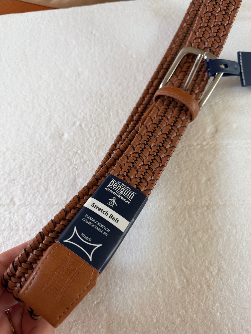 NWT Penguin leather Brown Stretch Woven Men's Belt 32/34